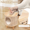 Cat House Cat Bed Cat Litter Box Enclosure w/ Rattan Frame