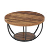 2-Tier Round Coffee Table with Storage Shelves, Industrial Wooden Center Table