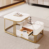 Nesting Coffee Table Side Table with Drawer Marble Exterior Square Set of 2