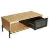 Wooden Coffee Table with Open Storage& Rattan Drawer Desk Living Room Tea table