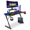 RGB Gaming Desk with LED Lights & Monitor Stand PC Computer Carbon Fibre Effect