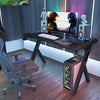 100cm LED Ergonomic Gaming Desk Computer Table with Cup Holder Cable Management