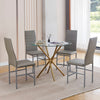 4x Grey Faux Leather Dining Chairs&Round Tempered Glass Golden Legs Dining Table