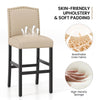 Set of 2 Bar Stools Wooden Counter Height Chair Upholstered W/ Rubber Wood Legs