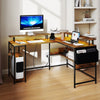 L-Shaped Gaming Desk Home Office Computer Desk w/ Monitor Stand Brown