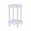 2 Tier Round White Marble Tempered Glass Side End Bedside Table Stainless Steel