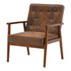 Solid Wooden Frame Distressed Tan Leather Upholstered Armchair Accent Chair