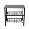 Black 3-Tier Small End Table Square Side Table with Steel Grid Storage Shelves