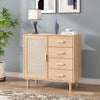 Rattan Buffet Cabinet Storage Sideboard Bar Accent Cabinet 1 Door and 4 Drawers