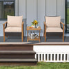 3 Pcs Patio Garden Rattan Furniture Set Solid Wood Frame Wicker Chair Table Set