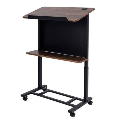 Mobile Pulpit Adjustable Lectern Table with Storage Shelf for Classroom