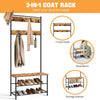 Industrial Coat Rack Stand with 7 Hooks Hangers Shoe Storage Bench Cabinet