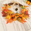 Halloween Autumn Maple Leaves Wreath Front Door Garland Hanging Plants with LED