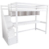 Single Pinewood Loft Bed Frame High Sleeper Bunk Bed w/ Storage Stair Study Desk