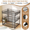 Metal Triple Bunk Bed Heavy Duty Triple Bed with 2 Ladders-Black