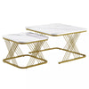 Set of 2 Fuax Marble Nesting Coffee Table Square Side End Tables with Metal Legs
