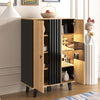 Modern Sideboard Display Cabinet w/ LED Lights & Glass Doors - Black/Wood, 80x40