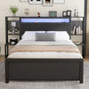 Double Size Bed Frame Metal Platform Bed LED Lights Headboard & Storage Shelves