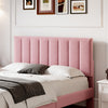 Double Bed Frame, Upholstered Platform Bed with Channel Tufted Headboard, Pink