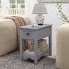 Bedside Table Set of 2 Bedroom Compact Table with Drawer & Storing Shelf-Grey