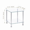 Square Clear Tempered Glass Sofa Side End Table Bedside Table with Storage Shelf