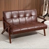 Compact Small Sofa with Solid Wood Frame, Vintage 2 Seater Sofa Brown