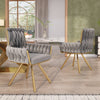 2 Pcs Rotatable Dining Chairs Velvet Padded Metal Legs Kitchen Swivel Chair Grey