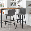2 Faux Leather Bar Stools Grey with Stripe Padded Seat Metal Legs Kitchen Chairs