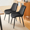 2pcs Black Dining Chairs Set Diamond Velvet Padded Seat Back Dining Room Chair