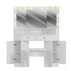 Corner Dressing Table LED Mirrors&Doors&Drawers Storage Makeup Desk Stool White