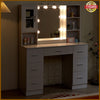 White Dressing Table Wood Makeup Desk with LED Mirror 7 Drawers Storage Bedroom