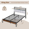 King Size Bed Frame w/ 2-Tier Storage & LED Light-Brown