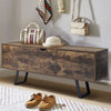 Wooden Shoe Bench with Storage Bin Chest Rustic Brown Trunk Box Bedroom Hallway