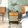 Modern Bedside Table Rattan Nightstand with Storage Drawer-Black