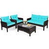 4 Pieces PE Rattan Patio Conversation Set Outdoor Rattan Furniture With Cushions