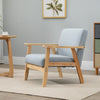 Wooden Single Seater Sofa Accent Chair Armchair Linen Fabric Living Room Grey