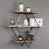 Floating Wall Mounted Display Shelf 3 Tiered Wooden Shelves Black Frame Shelving
