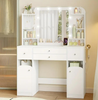 HZUANERI Vanity Dressing Table w/ Mirror, Lights, 4 Drawers, Power Strip – White