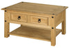 Corona Coffee Table with 2 Drawers & Shelf Solid Mexican Pine Wood Living Room