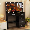 Vanity Makeup Dressing Table Desk W/ LED Light Mirror Drawer-Sliver Handle Black