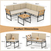 Acacia Wood Metal Sectional Sofa Set 4 Piece Patio L-Shaped Sofa Set-Beige