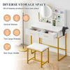 Dressing Table With LED Lights Round Mirror And Stool Vanity Table Makeup Desk