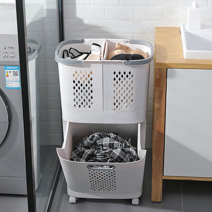 Large Laundry Basket Trolley Cart Rolling Washing Clothes Storage Hamper Sorter
