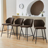 2 Pcs Brown PU Bar Stools Restaurant Bar Stools Soft Padded Seat Back Metal Legs
