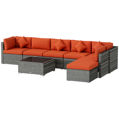 8 Pieces Patio Rattan Sofa Set Outdoor Garden Furniture Set Orange