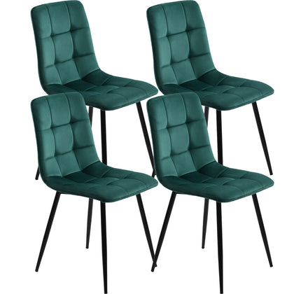 4 Pcs Velvet Dining Chairs Set Soft Padded Seat Metal Leg Office Kitchen Green