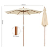 Outdoor Patio Umbrella Wooden Frame Pulley Market Umbrella Tilt Adjustment 2.7M