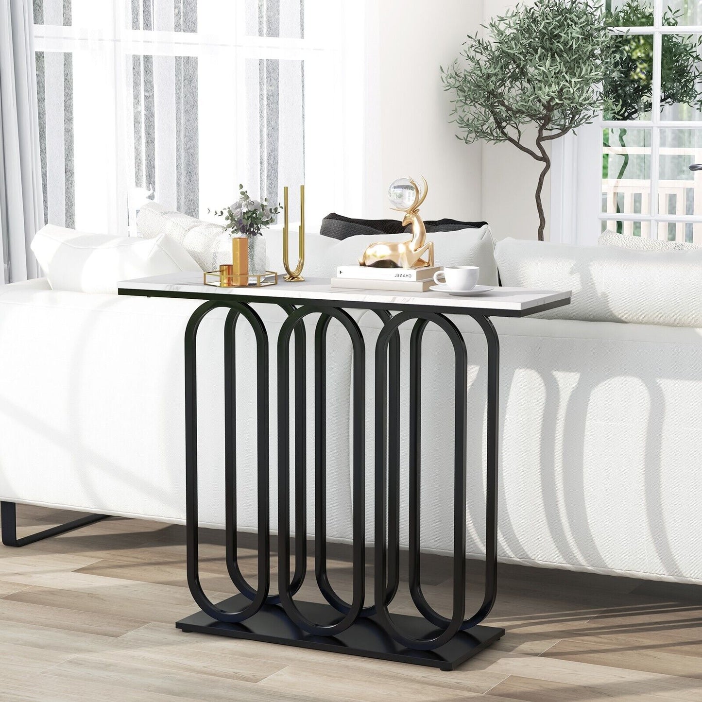100cm Modern Console Table Faux Marble Narrow Entryway Hallway Table Accent Desk