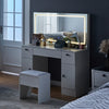 White Dressing Table with Large LED Mirror Wood Makeup Desk 3 Drawers Stool