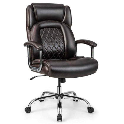 227kg Leather Office Chair Adjustable Big & Tall Executive Chair-Coffee